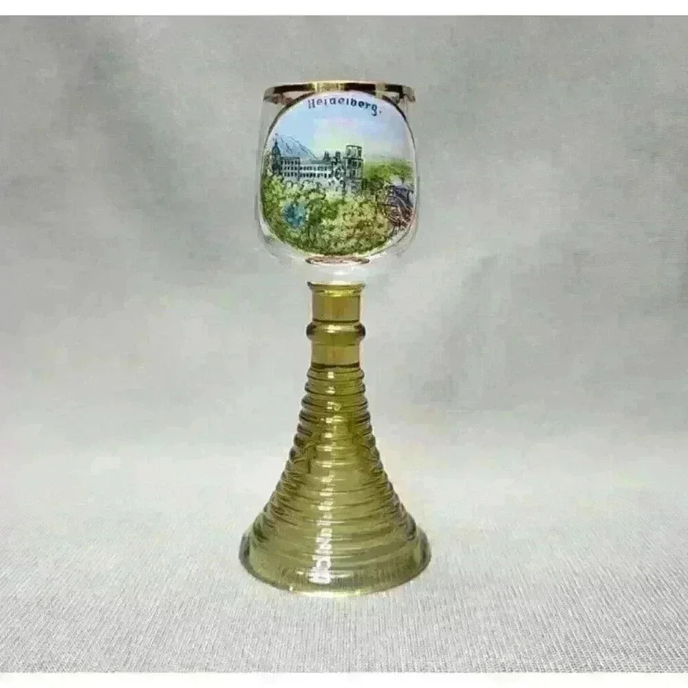 Vintage Heidelberg Skyline Souvenir Roemer Shot Glass Roman Glass Beehive Stem